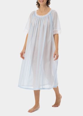 Donna Ruched Lace-Trim Nightgown