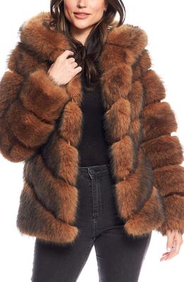 DONNA SALYERS FABULOUS FURS Chateau Quilted Faux Fur Hooded Coat in Cedar