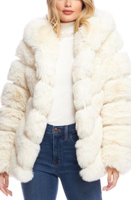 DONNA SALYERS FABULOUS FURS Chateau Quilted Faux Fur Hooded Coat in Ivory 