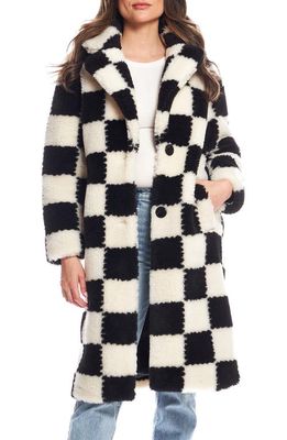 DONNA SALYERS FABULOUS FURS Checkmate High Pile Fleece Longline Coat in Multi