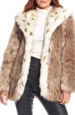 DONNA SALYERS FABULOUS FURS Gold Fox Faux Fur Hooded Coat in Lynx