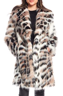 DONNA SALYERS FABULOUS FURS Wild Side Leopard Print Faux Fur Coat in White Multi