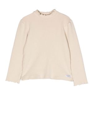 Donsje ribbed frill-neck top - Neutrals