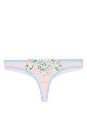 Dora Larsen floral-embroidered low-rise thong - Blue