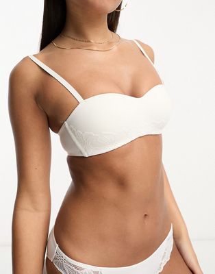 Dorina Frida lightly padded soft bandeau bra with lace detail in ivory-White