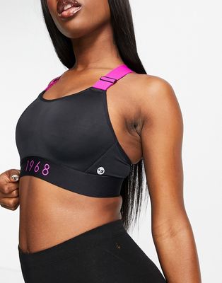 Dorina Manhattan micro lightly padded high impact sports bra in black and pink - BLACK
