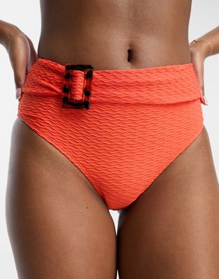 Dorina Sarawak textured high waist bikini bottom in orange