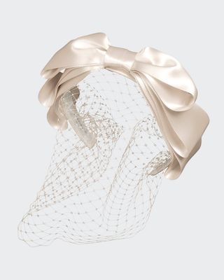 Doris Layered Bow Headband w/ Fishnet Veil