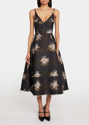 Doris Metallic Rose Jacquard Bustier Midi Dress