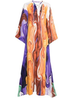 Dorothee Schumacher abstract-print linen kaftan dress - Orange