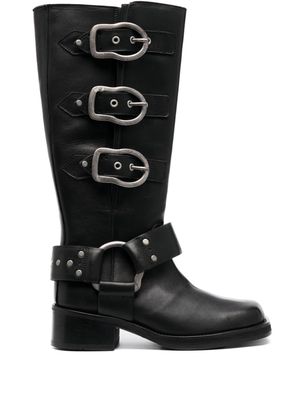 Dorothee Schumacher antique-effect hardware leather biker boots - Black