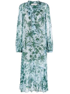 Dorothee Schumacher botanical-print ruffled midi dress - Blue