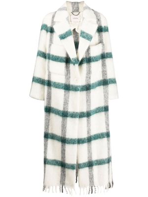 Dorothee Schumacher check-pattern fringed wool coat - White