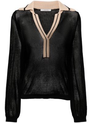 Dorothee Schumacher contrasting collar semi-sheer knitted blouse - Black
