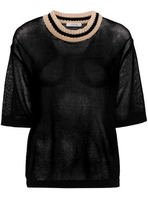 Dorothee Schumacher contrasting collar semi-sheer knitted T-shirt - Black