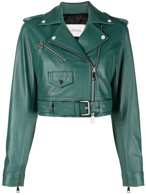Dorothee Schumacher cropped leather biker jacket - Green