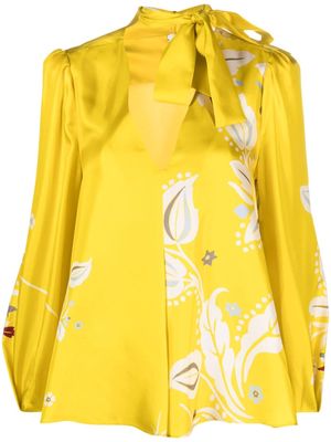 Dorothee Schumacher floral-print V-neck silk blouse - Yellow