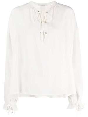 Dorothee Schumacher lace-up neckline silk blouse - White