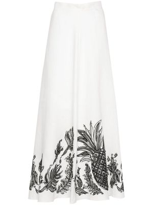 Dorothee Schumacher pineapple-embroidery A-line linen skirt - White