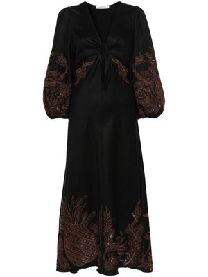 Dorothee Schumacher pineapple embroidery linen midi-dress - Black