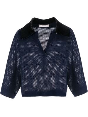 Dorothee Schumacher pointelle-knit sequin-collar crop top - Blue