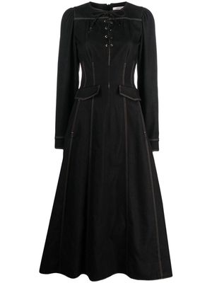 Dorothee Schumacher self-tie contrast-stitching midi dress - Black