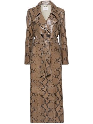 Dorothee Schumacher snakeskin-print belted leather coat - Brown