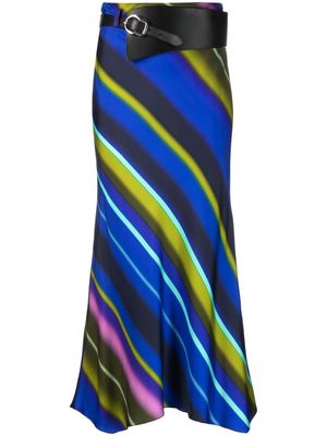 Dorothee Schumacher stripe-print belted silk skirt - Blue