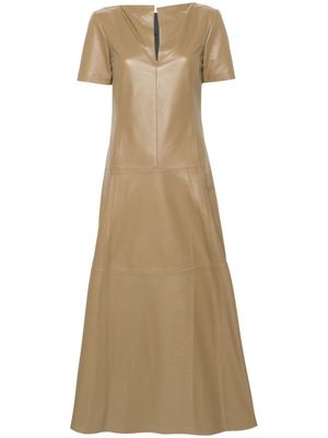 Dorothee Schumacher tiered-skirt leather midi dress - Brown