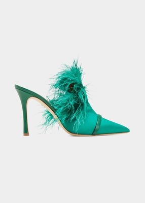 Dorothy Feather Satin Mule Pumps