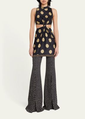 Dot-Print Long Tank with Knot Front Detail