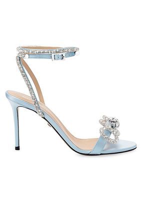 Double-Bow Embellished Satin Ankle Sandals