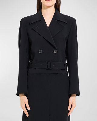 Double-Breasted Admiral Crepe Crop Trench Coat