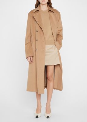 Double-Breasted Belted Wool-Cashmere Trench Coat