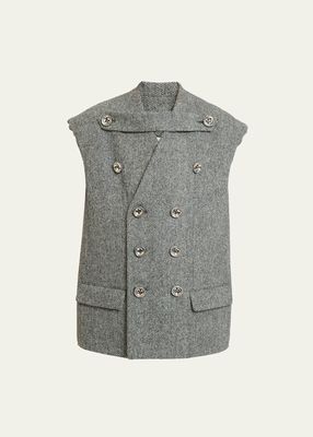 Double-Breasted Cap-Sleeve Wool Jacket