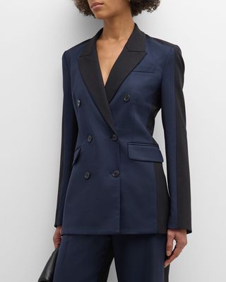 Double-Breasted Colorblock Wool Blazer