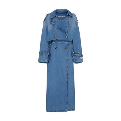 Double-breasted denim trench coat