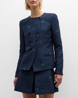 Double-Breasted Floral Jacquard Jacket