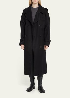 Double-Breasted Long Trench Coat