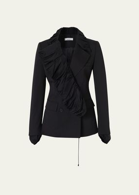 Double-Breasted Ruched Layered Hybrid Blazer