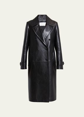 Double-Breasted Shiny Leather Overcoat