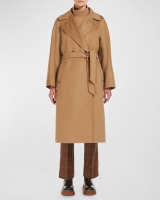 Double-Breasted Topstitch Wool Wrap Coat