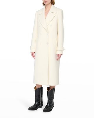 Double-Breasted Wool-Cashmere Long Pea Coat