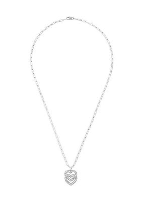 Double Coeurs 18K White Gold & Diamond Pendant Necklace