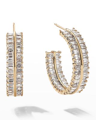 Double Diamond Gold Divider Hoop Earrings