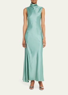 Double-Face Satin Cocktail Dress with Drape Neck