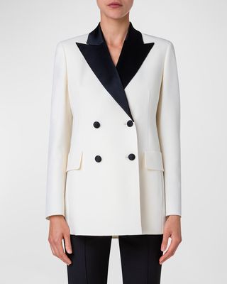 Double-Face Wool Tuxedo Jacket with Contrast Satin Lapel