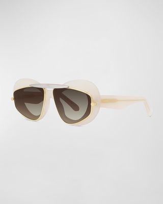 Double Frame Acetate & Metal Cat-Eye Sunglasses