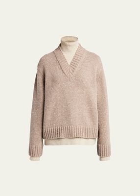 Double-Layer Wool High-Neck Sweater