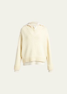 Double Layer Wool Polo Sweater
